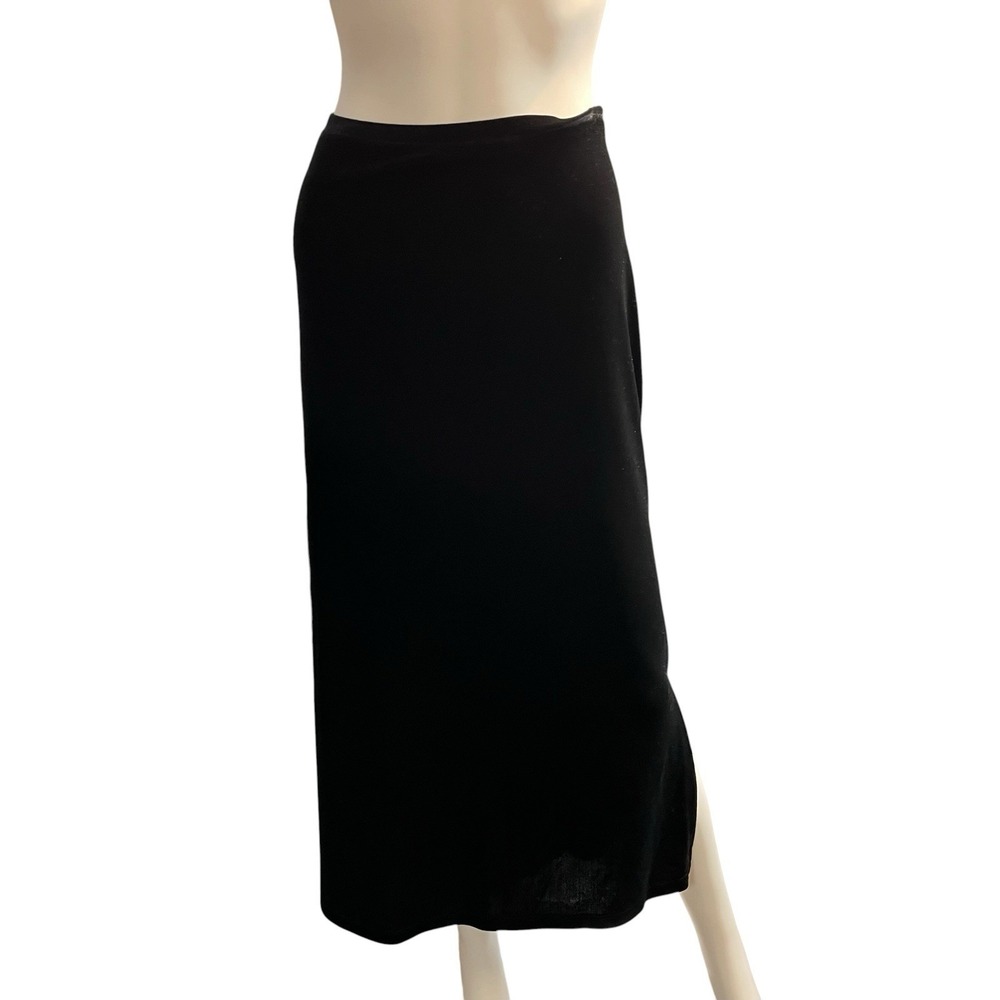 Vintage Black Velvet Maxi Skirt L Pull On Elastic Waist Witchy Vamp Fairy Grunge